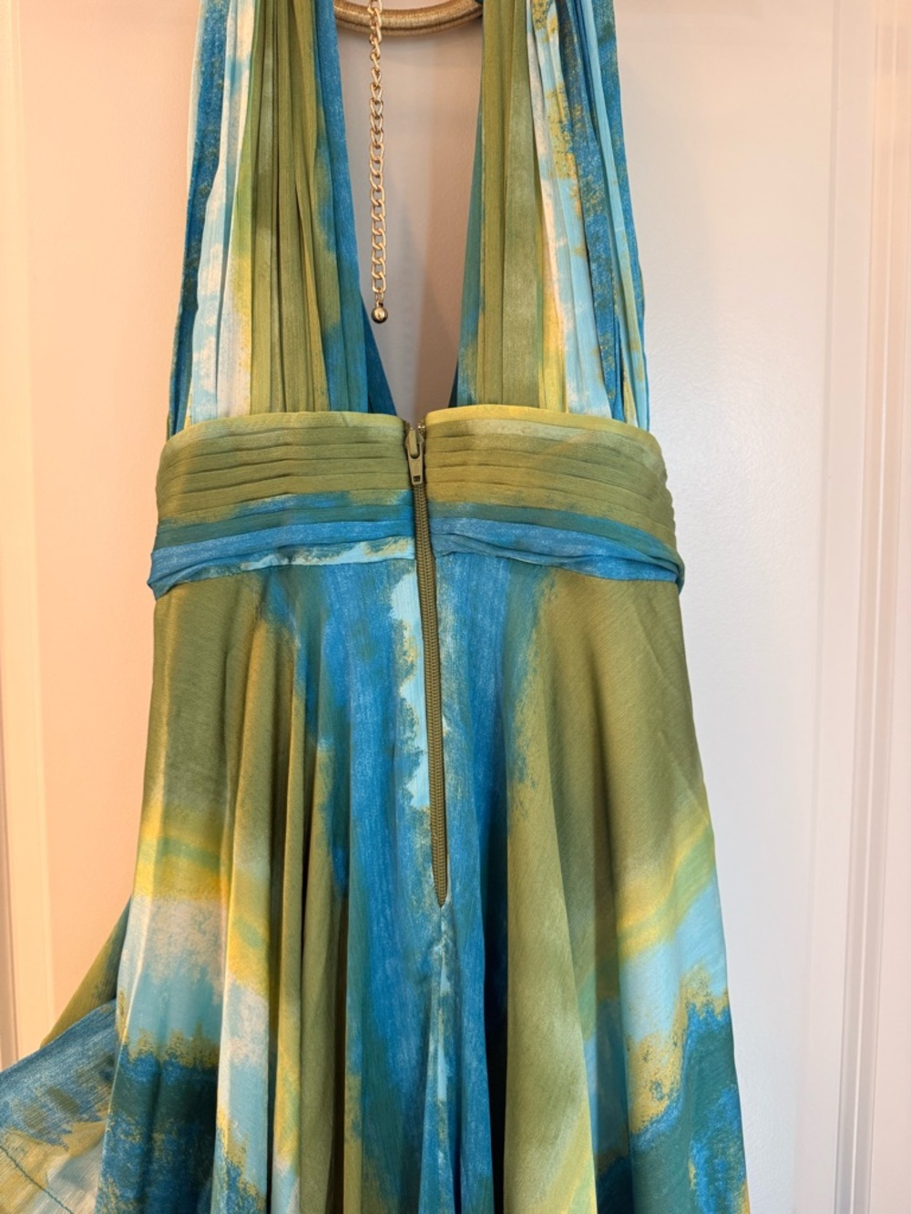 Bronx and Banco Palma Coastal Gown Teal & Lime Halter High-Low Ruffle Maxi Dress - Picture 15 of 17